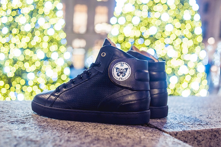 Baron Papillon Sneaker Mid Perforée Noire Swarovski